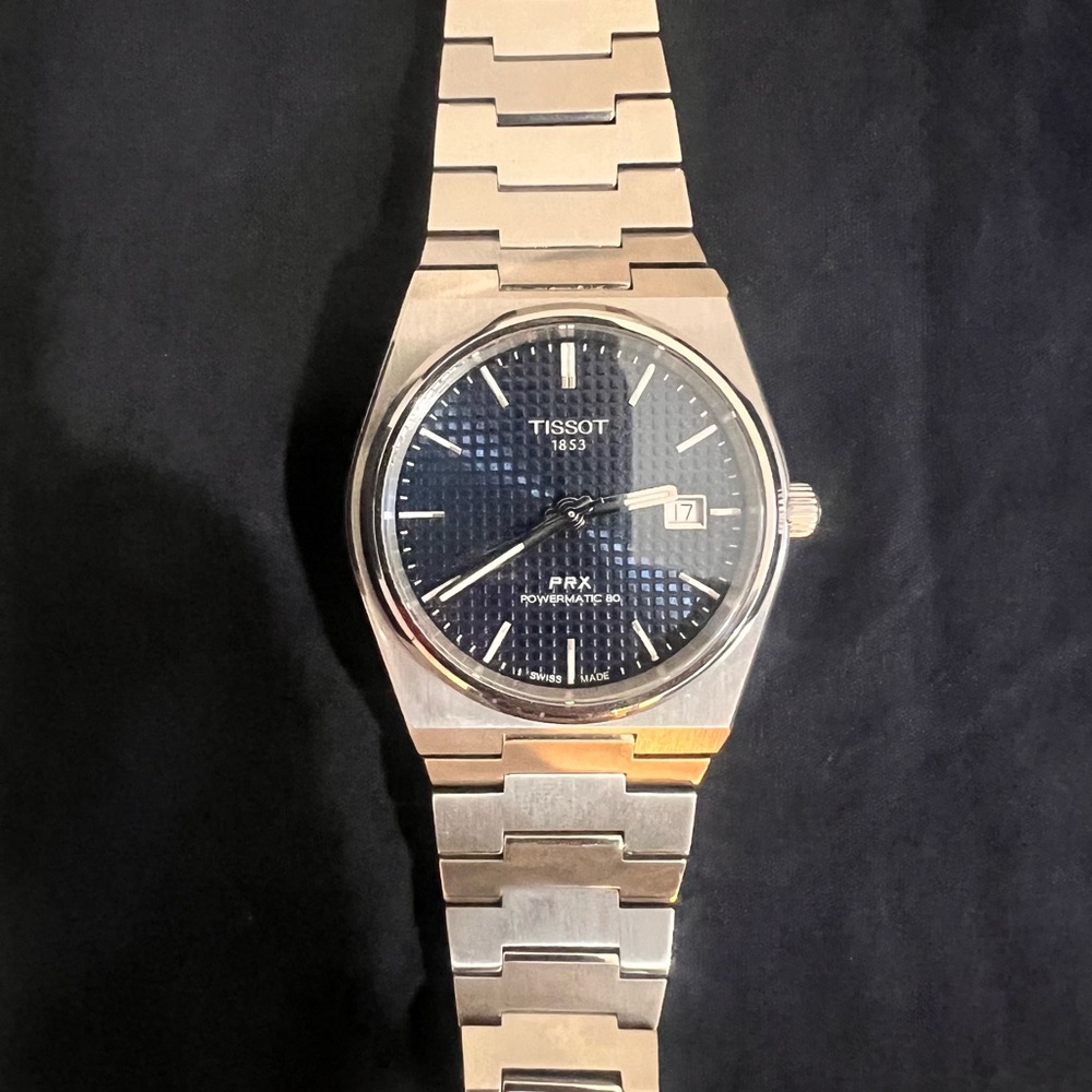 Tissot Men's Luxury Swiss Blue Waffle Dial Automatic PRX Powermatic Watch - Picture 4 of 9